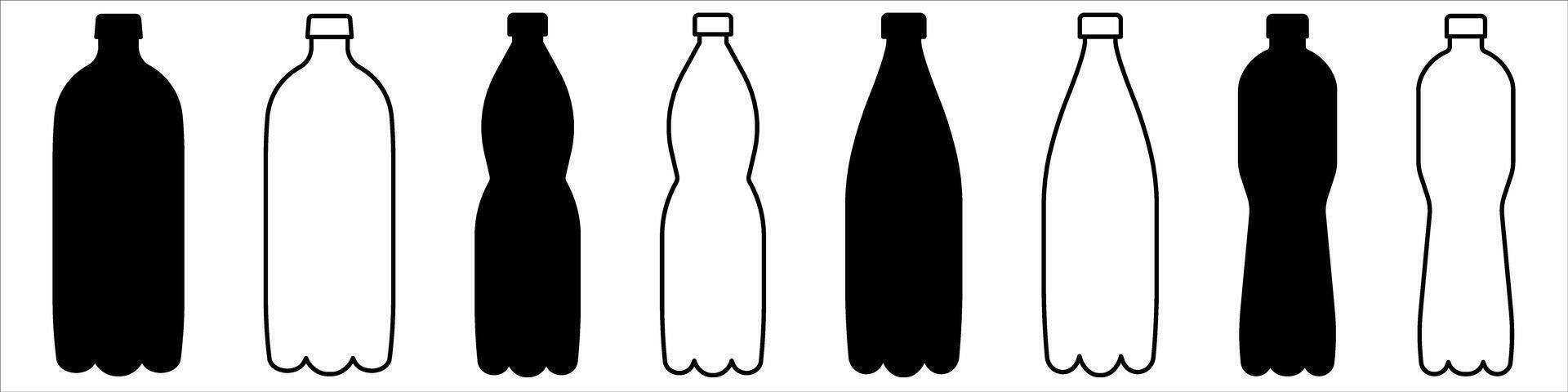 bouteille silhouette icône ensemble de base conception vecteur