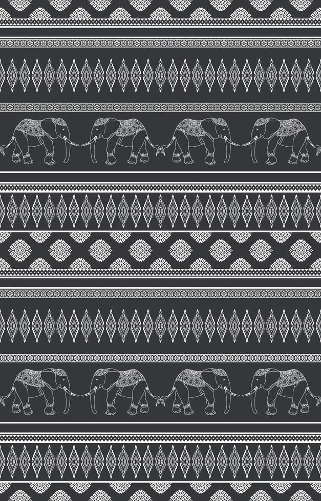 thaïlandais l'éléphant modèle roulé fleur lignes pour tissage et en tissu impression, blanc lignes sur noir Contexte. vecteur