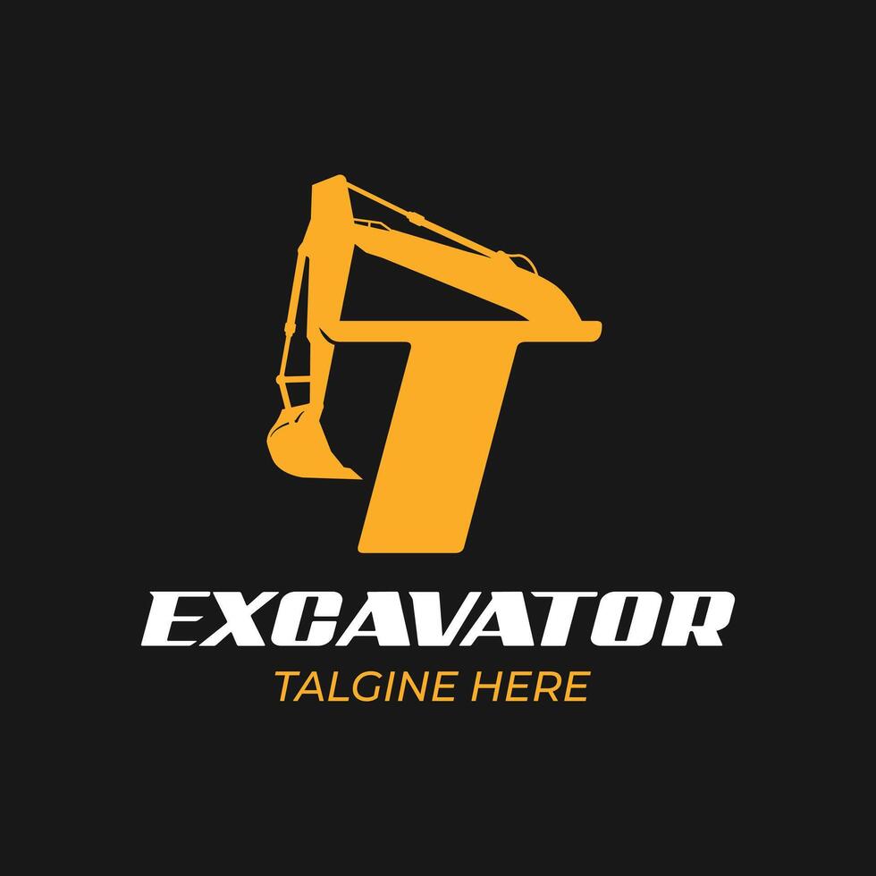 t logo pelle pour entreprise de construction. illustration vectorielle de modèle d'équipement lourd pour votre marque. vecteur