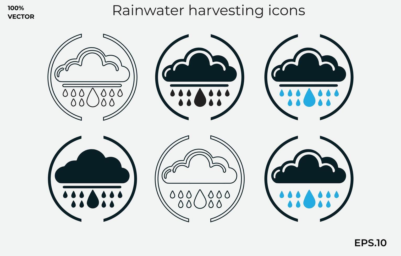 ensemble de ligne art et vecteur Icônes pour eau de pluie récolte