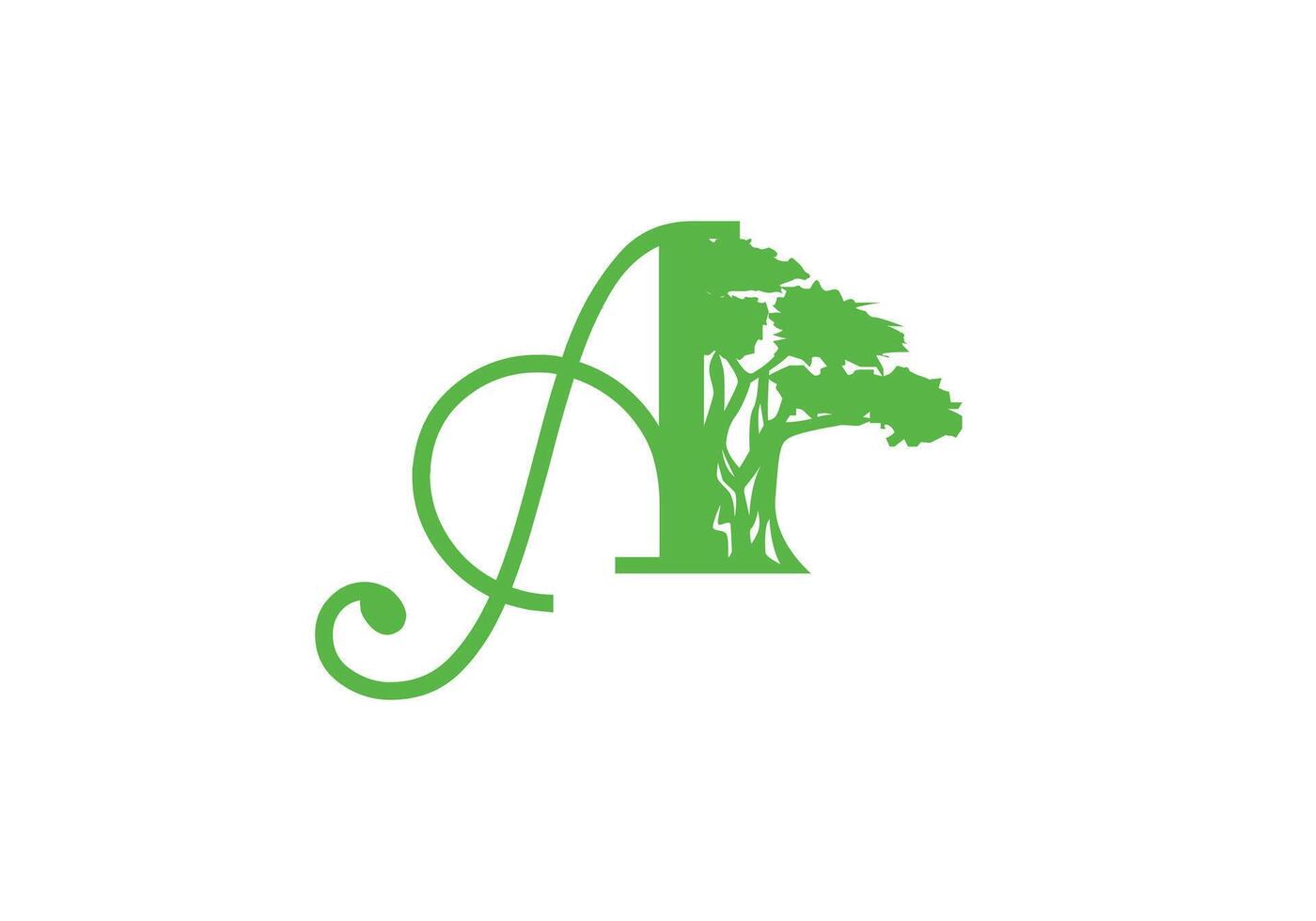 lettre une arbre logo ,arbre logos, caractères, typographique logo, arbre et une logo, feuille et alphabet logo. vecteur