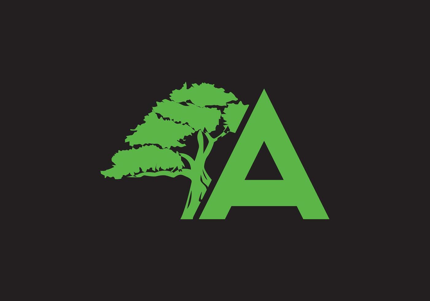 abstrait une logo lettre et arbre branches avec vert, noir, blanche. arbre lettre conception avec minimaliste Créatif style. vecteur