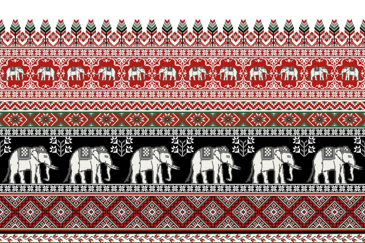 ethnique thaïlandais l'éléphant sans couture modèle. vecteur pixel art conception pour tissu, tuile, tapis, emballage, vêtements, fond d'écran, et Contexte