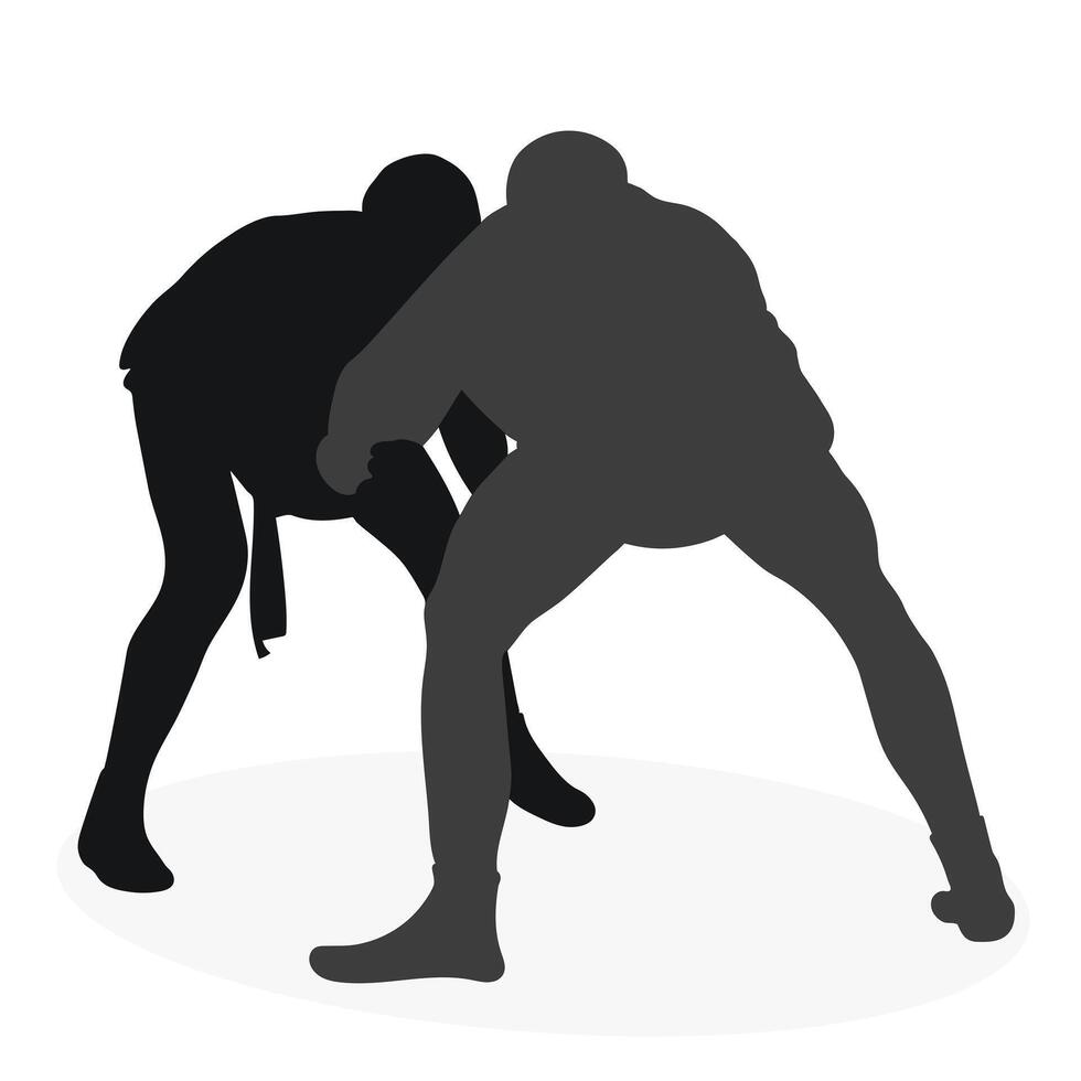 image de silhouettes sambo les athlètes dans sambo lutte, combat sambo, duel, lutte, bagarre à coups de poings, lutte, lutte, bagarre, jiu jitsu. martial art, esprit sportif vecteur