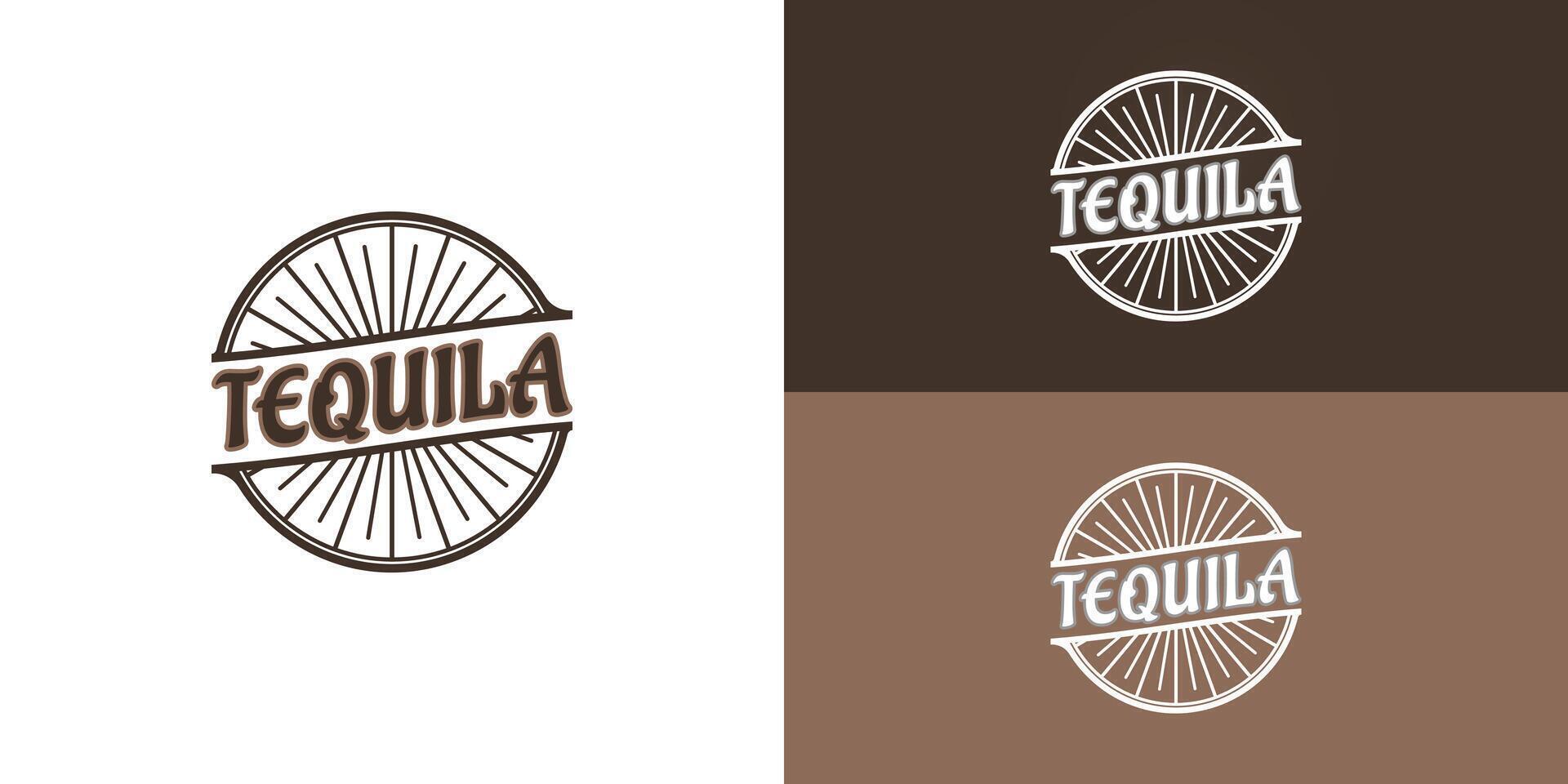 Tequila ancien timbre vecteur dans marron Couleur présenté avec plusieurs blanc et marron Contexte couleurs. le logo est adapté pour une restaurant café bar logo conception inspiration modèle