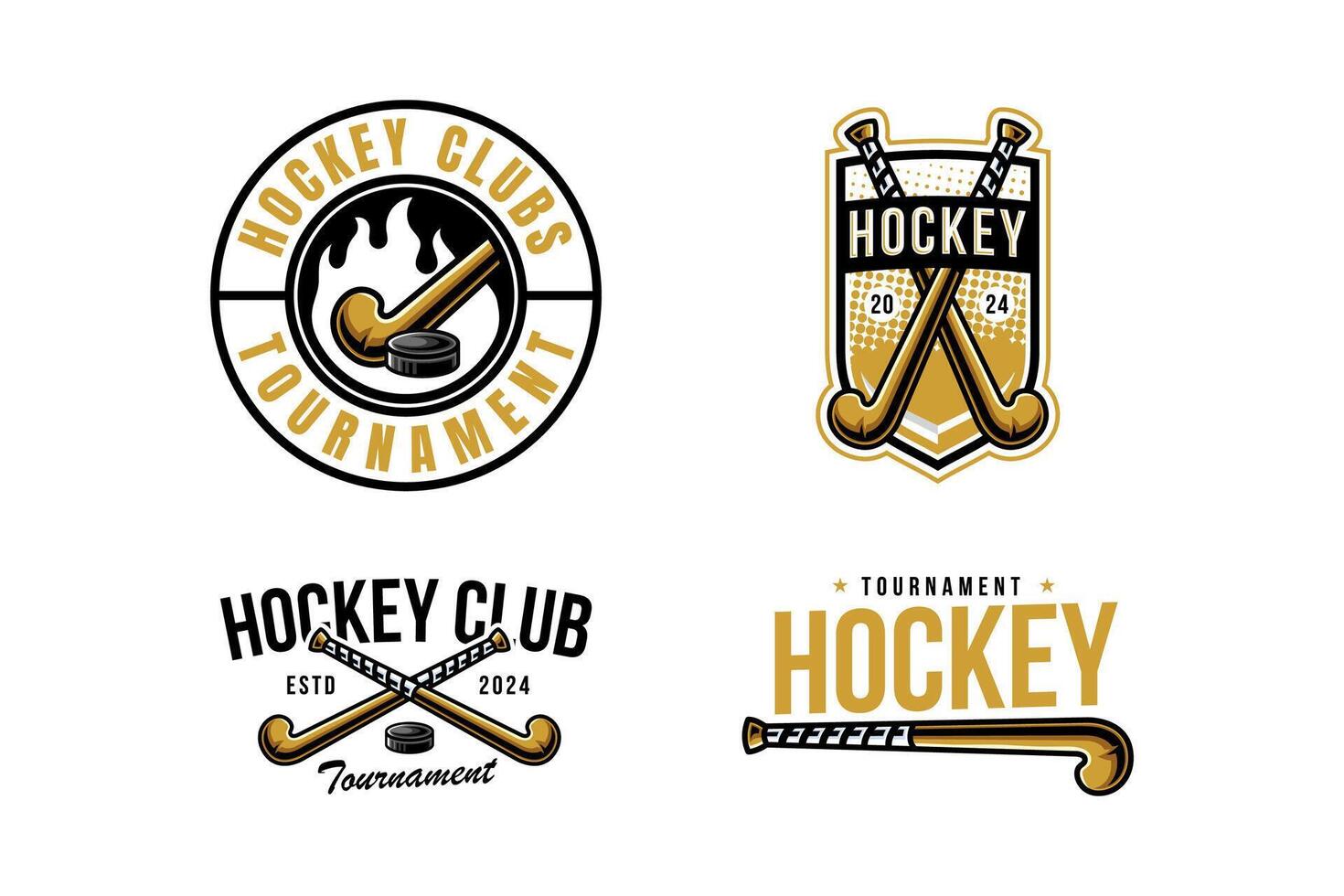 le hockey logo étiquette et emblème ensemble collections avec palet et le hockey bâton vecteur pour le hockey équipe