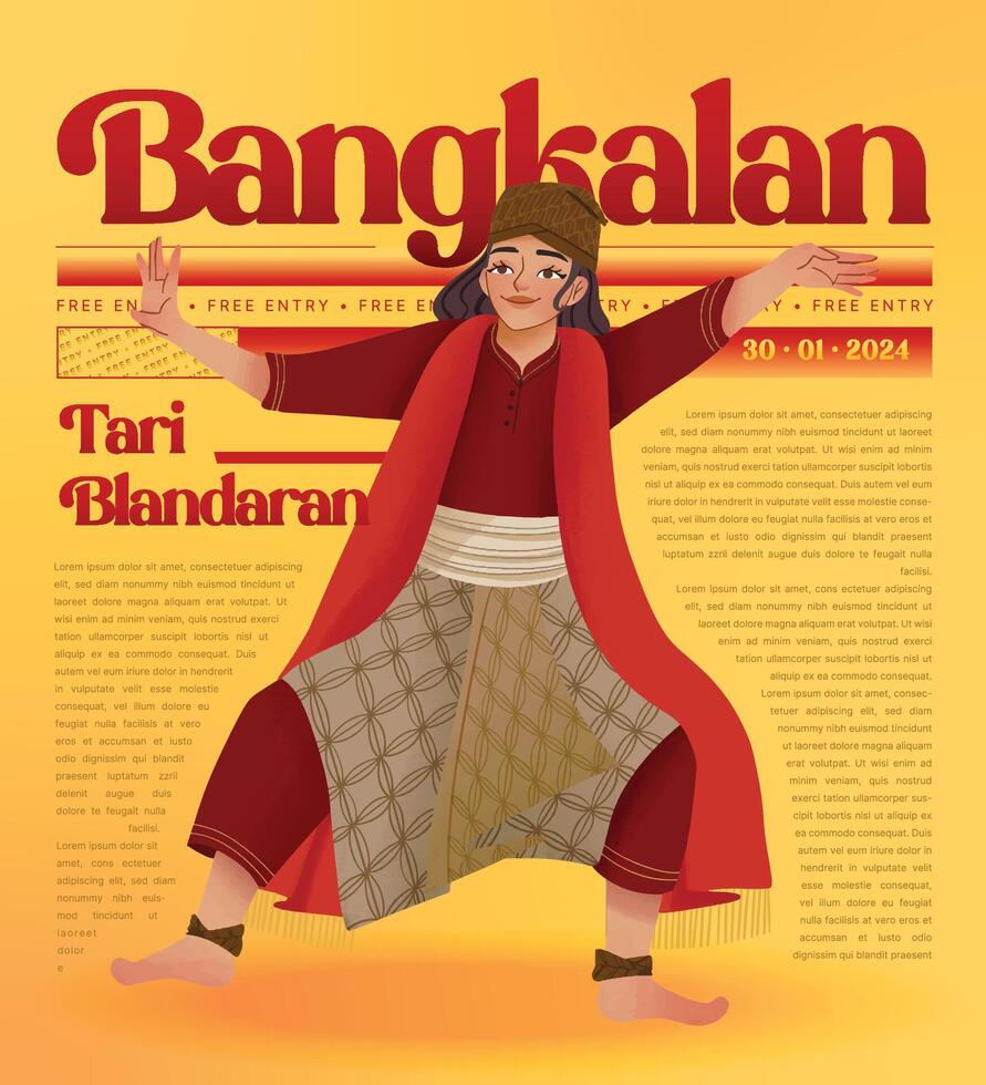 blandaran Danse bangkalan Indonésie culture cellule ombragé main tiré illustration vecteur
