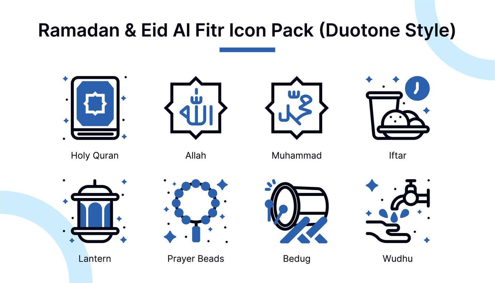 Ramadan et eid Al fitr icône ensemble dans bichromie style adapté pour la toile et app Icônes, présentations, affiches, etc. vecteur