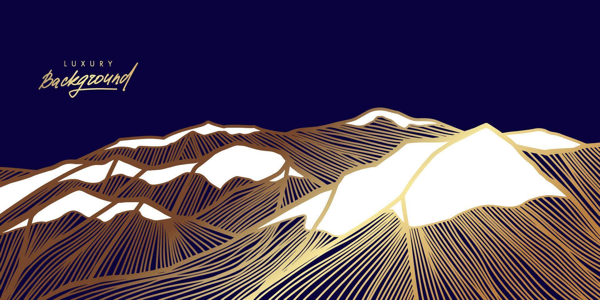 linéaire d'or montagnes. abstrait luxe alpin paysage. minimaliste mur art. Montagne hauts couvert avec neige. linéaire collines avec rayé modèle. ligne art Contexte conception. vecteur illustration.