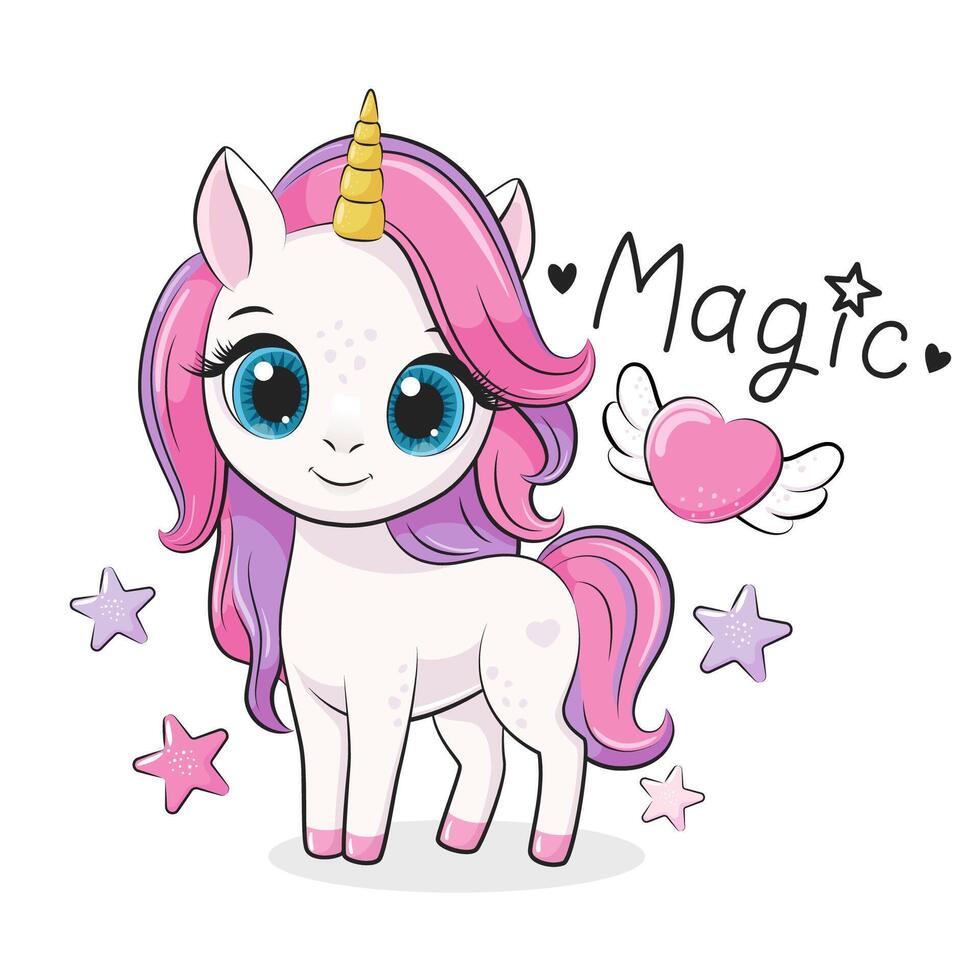 magnifique mignonne bébé Licorne avec cœur. dessin animé vecteur illustration