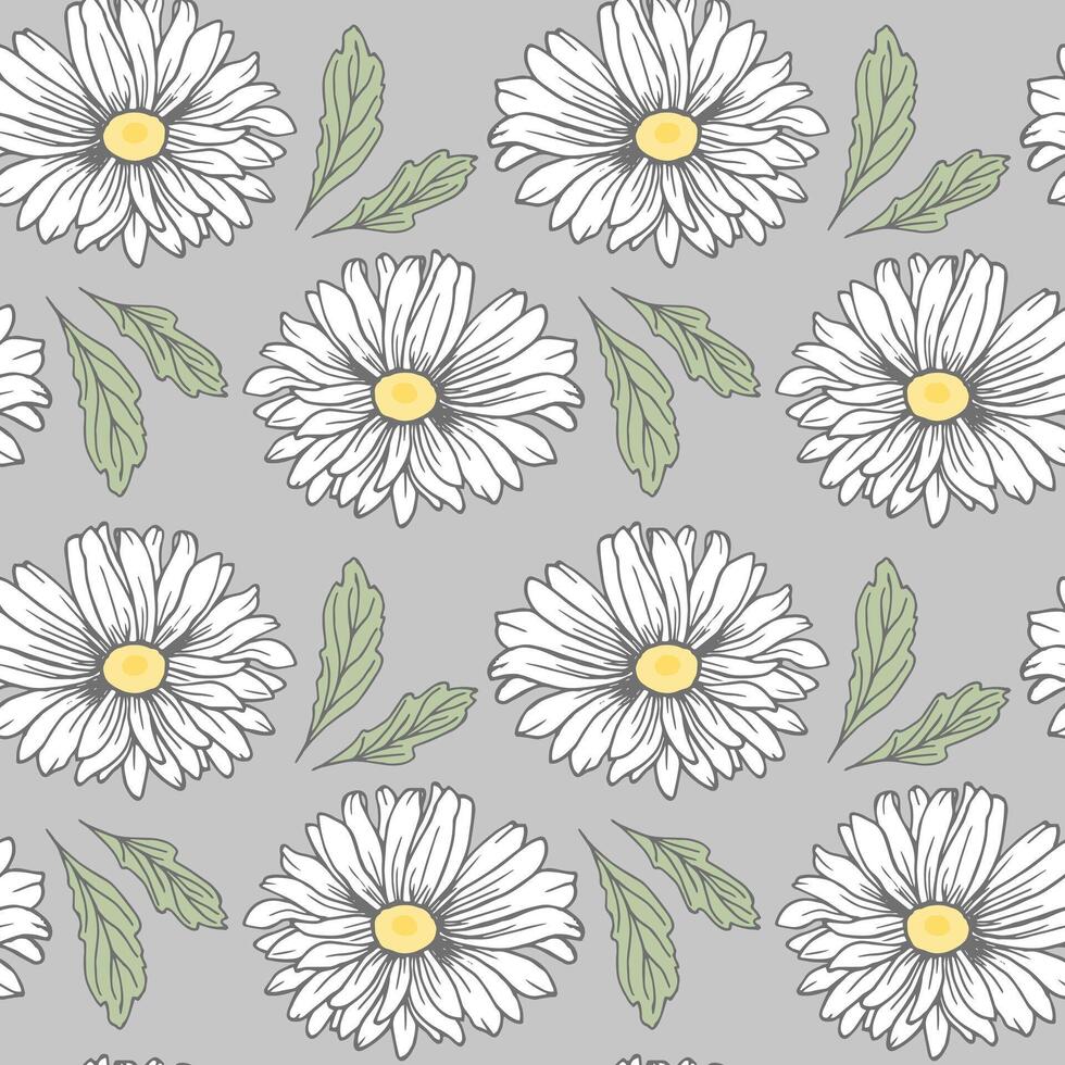 sans couture modèle, blanc marguerites sur une gris arrière-plan, arrière-plan, imprimer, textile, fond d'écran, vecteur