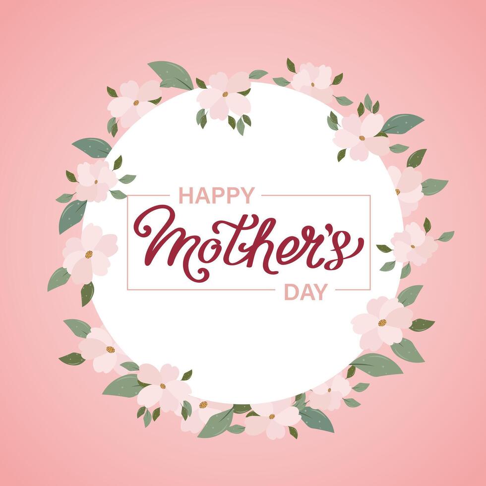 les mères journée bannière avec Cerise fleur fleurs, salutation carte modèle, illustration avec main tiré caractères. vecteur