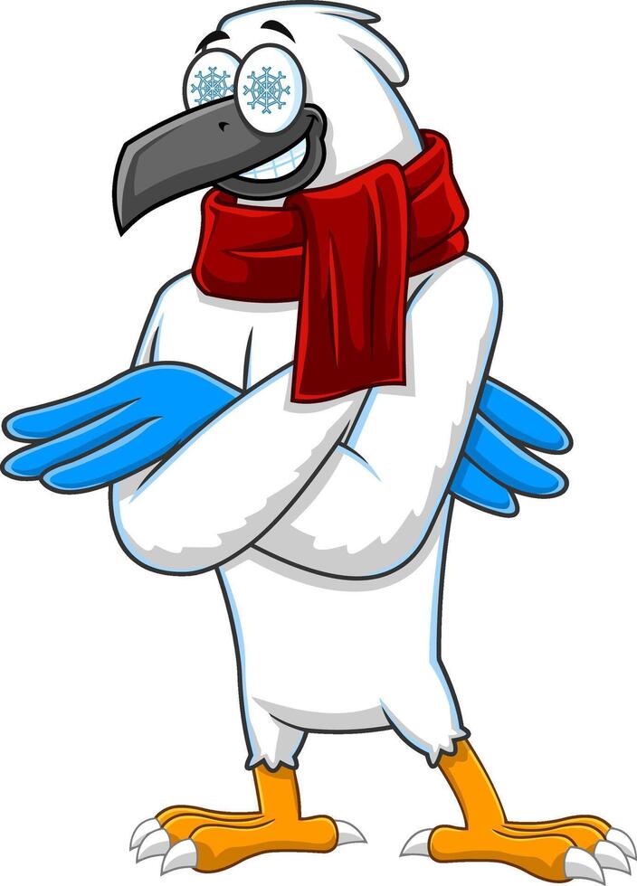 hiver faucon oiseau mignonne dessin animé personnage. vecteur illustration