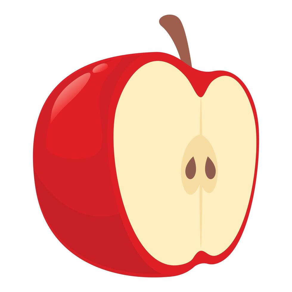 moitié rouge Pomme icône dessin animé vecteur. biologique nutrition vecteur
