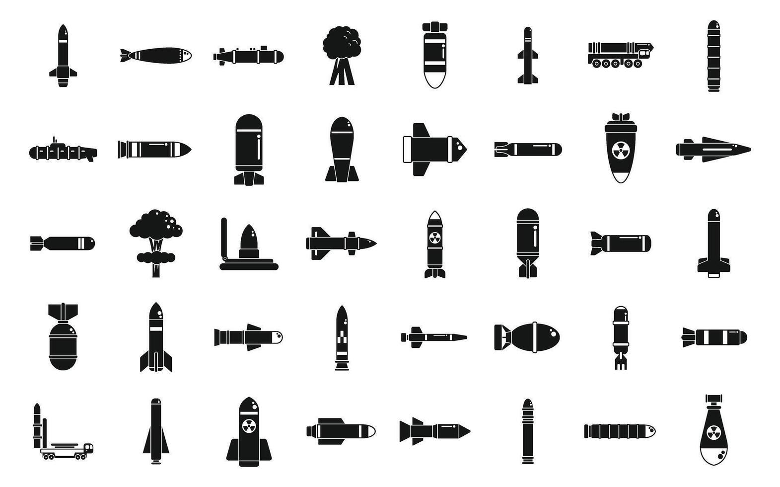 nucléaire arme Icônes ensemble Facile vecteur. militaire pistolet armée vecteur