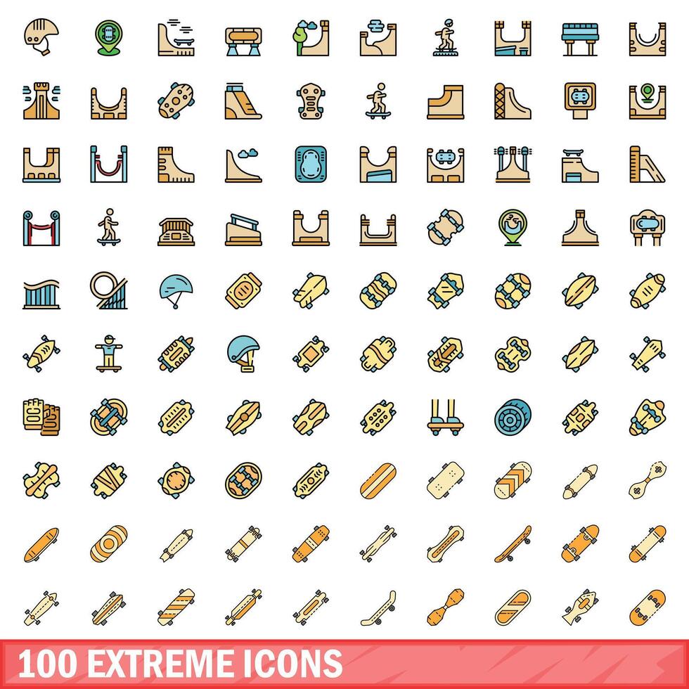 100 extrême Icônes ensemble, Couleur ligne style vecteur