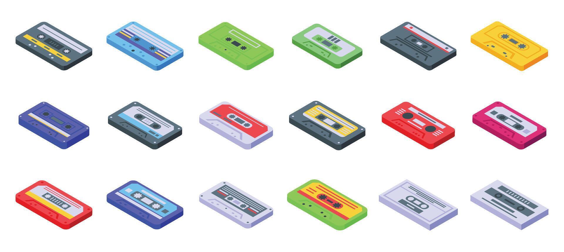 stéréo cassettes Icônes ensemble isométrique vecteur. ruban la musique vecteur