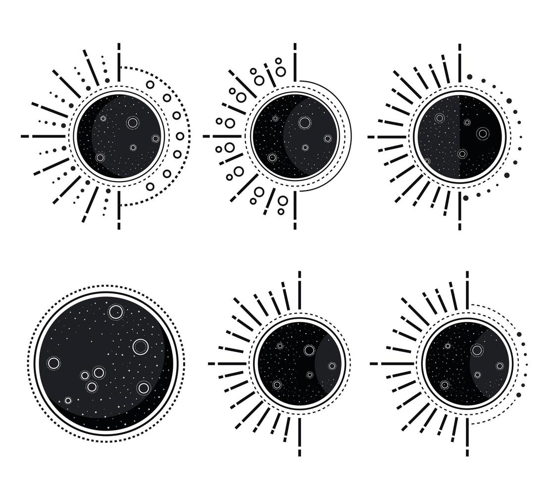 phases des six lunes vecteur