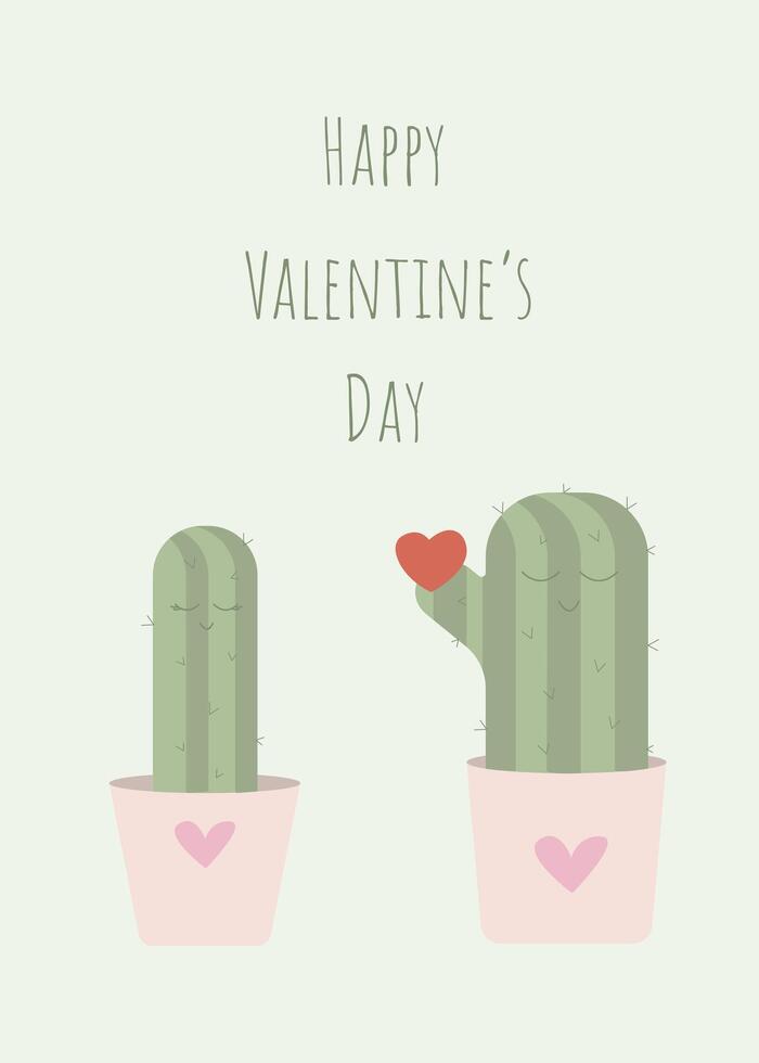 content la Saint-Valentin journée bannière. illustration avec dans l'amour cactus. prospectus avec Accueil les plantes avec cœur vecteur