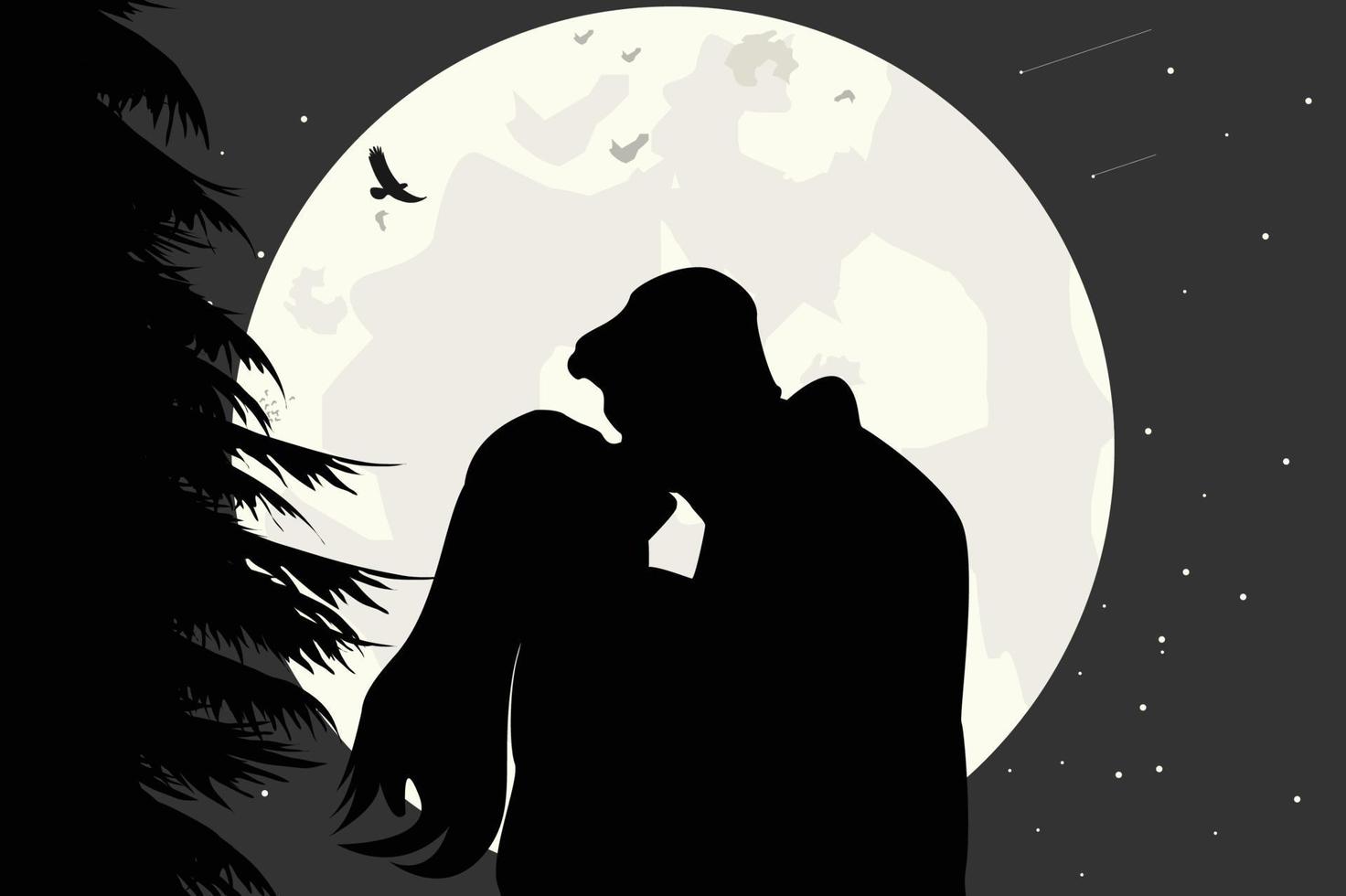 joli couple tombe amoureux de la silhouette vecteur
