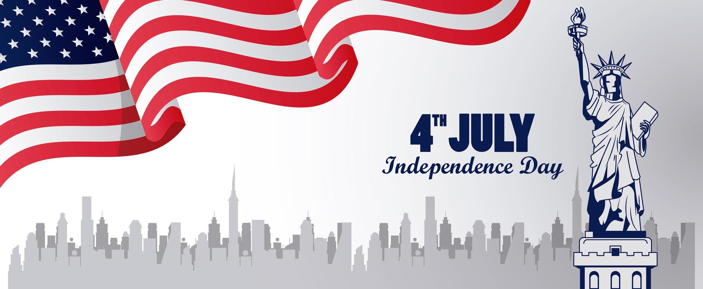 quatrième juillet célébration de la fête de l'indépendance des états-unis avec drapeau et statue de la liberté vecteur