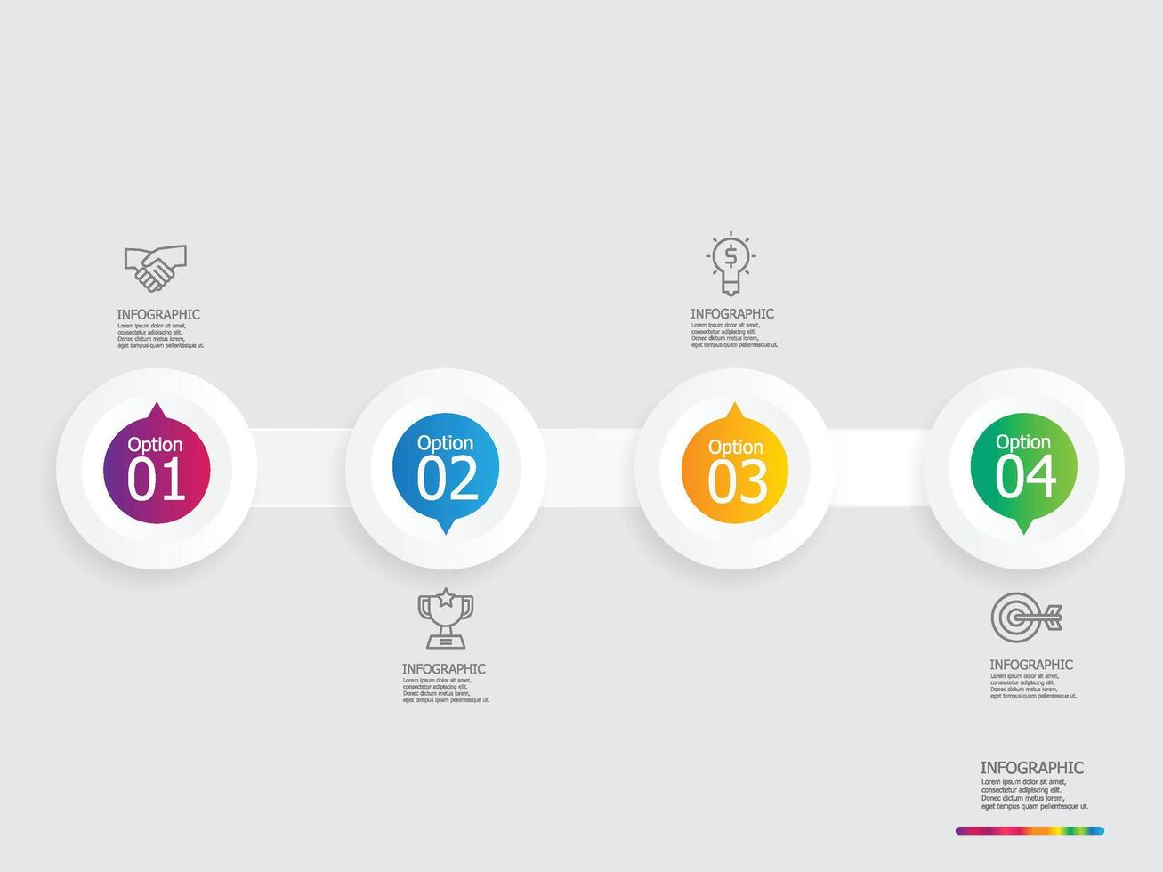 horozontal chronologie infographie élément rapport Contexte avec affaires ligne icône 4 pas vecteur