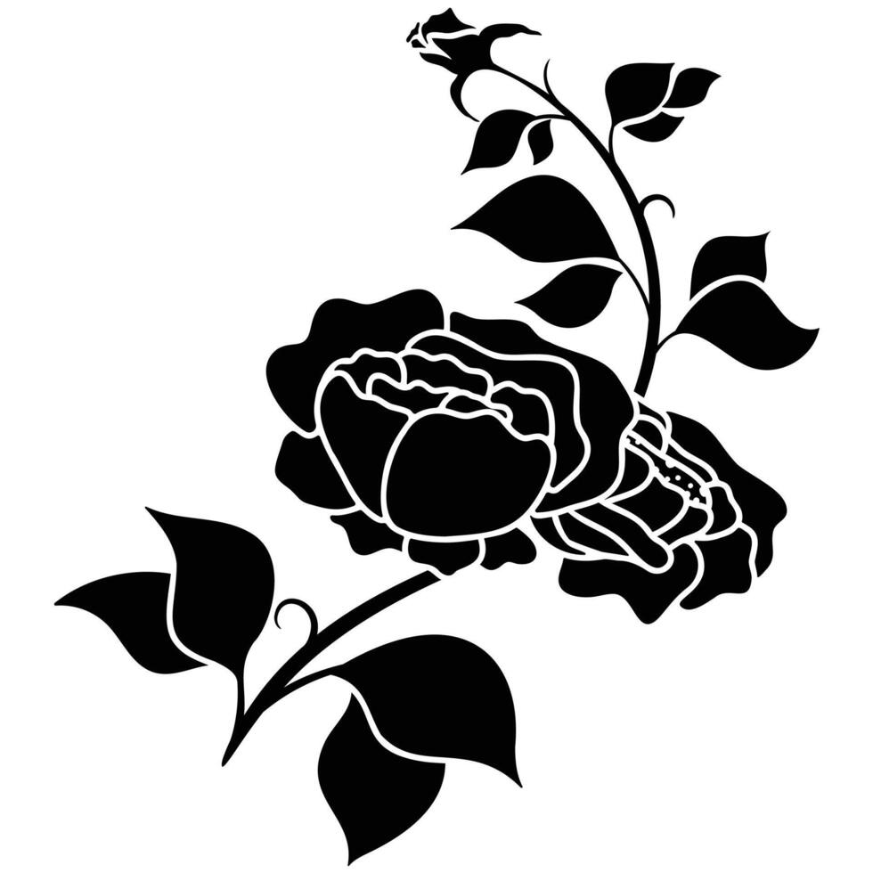 silhouette noir motif Rose fleur épanouissement décoration Contexte vecteur