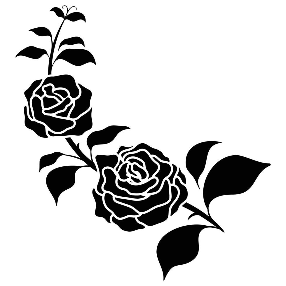 silhouette noir motif Rose fleur épanouissement décoration vecteur