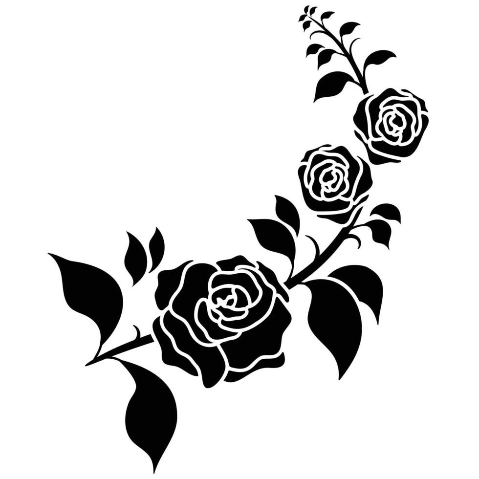 silhouette noir motif Rose fleur épanouissement décoration vecteur