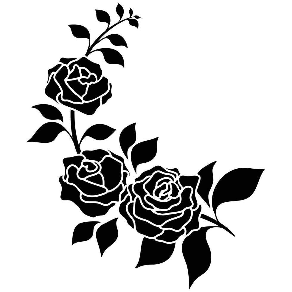 silhouette noir motif Rose fleur épanouissement décoration vecteur