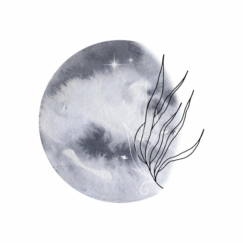 aquarelle lune avec fleurs bouquet, mystique vecteur
