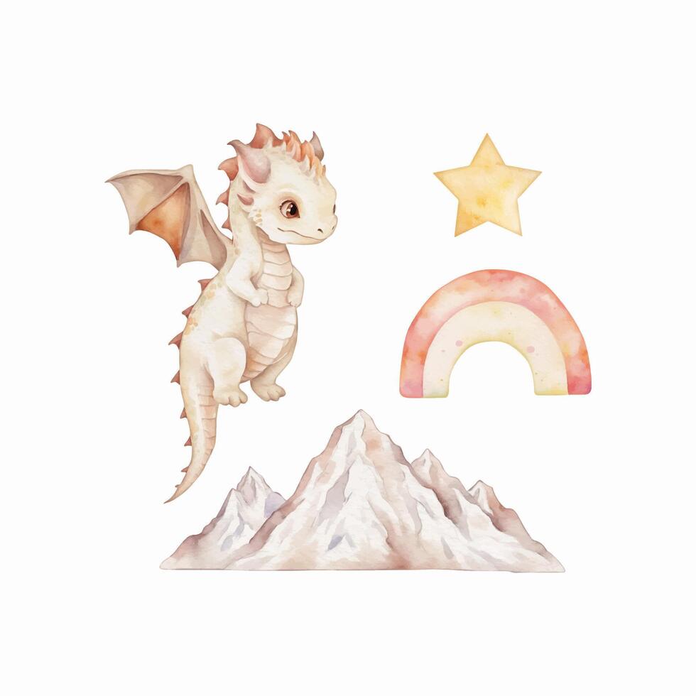 ai généré aquarelle mignonne bébé dragon ensemble, garderie vecteur