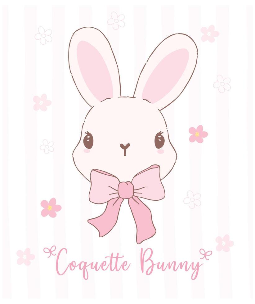 mignonne coquette lapin avec arc et carotte dessin animé, sucré rétro content Pâques printemps animal. vecteur