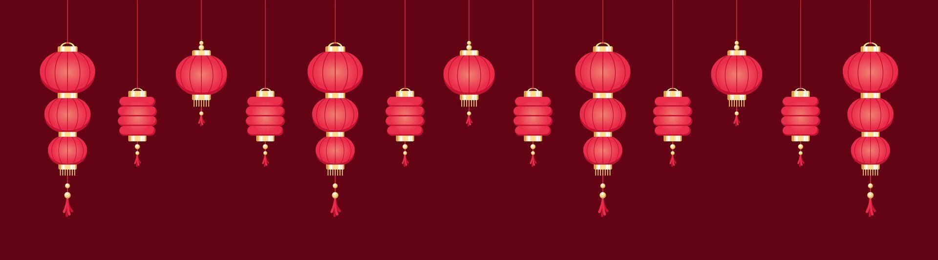 pendaison chinois lanternes bannière frontière, lunaire Nouveau année et milieu de l'automne Festival graphique vecteur