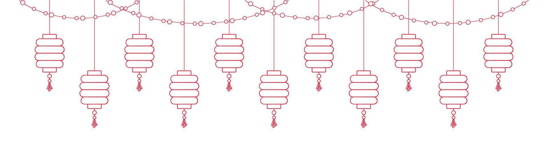 pendaison chinois Nouveau année lanternes contour ligne art bannière frontière, lunaire Nouveau année et milieu de l'automne Festival graphique vecteur