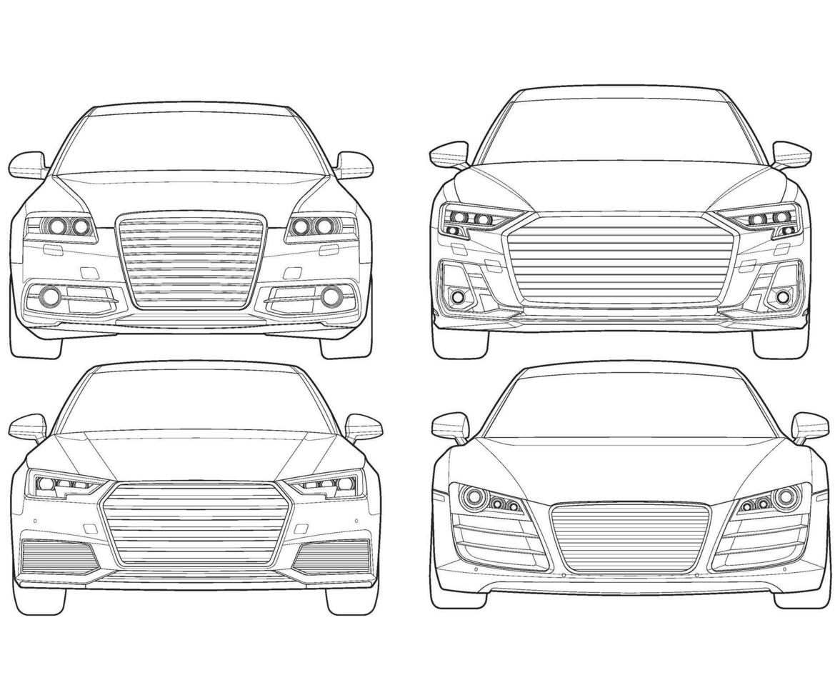 ensemble de voiture isolé illustration, vecteur ligne art, transport vecteur empaqueter, des sports voiture, moderne voiture, voiture concept, ligne vecteur.