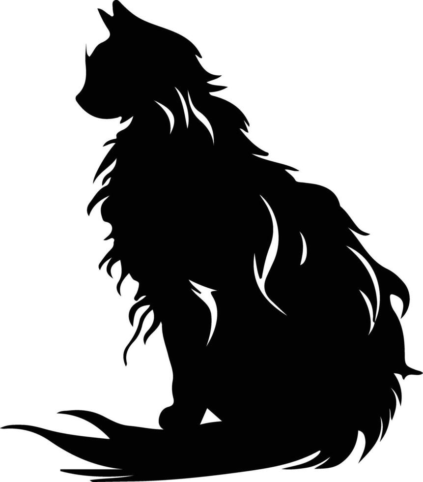 Oriental cheveux longs chat noir silhouette vecteur