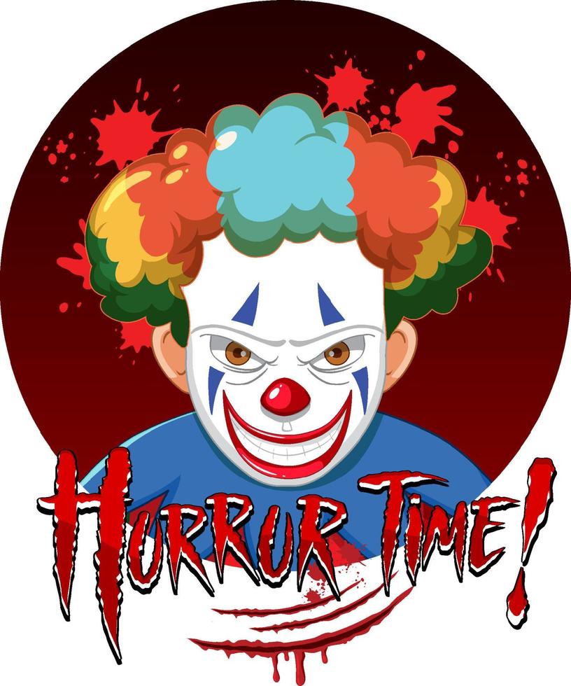 visage de clown effrayant effrayant avec le logo de l'heure de l'horreur vecteur