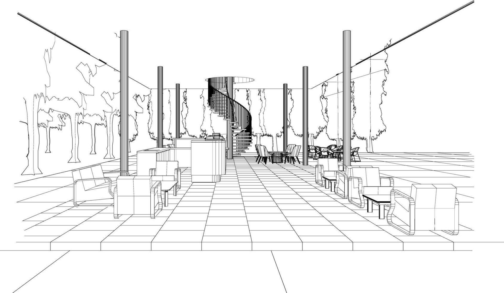 3d, illustration, de, café-restaurant vecteur