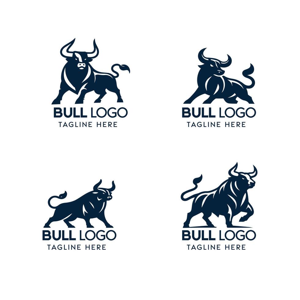dynamique collection de stylisé taureau logos dans nuances de bleu vecteur