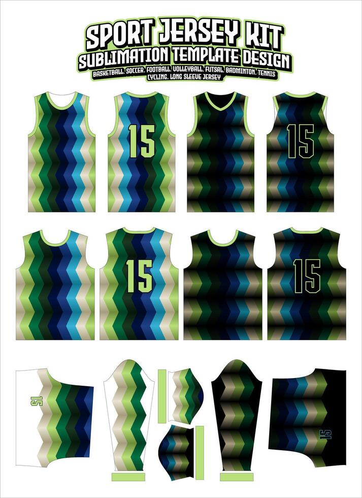 vert zigzag pente Jersey vêtements des sports porter sublimation modèle vecteur