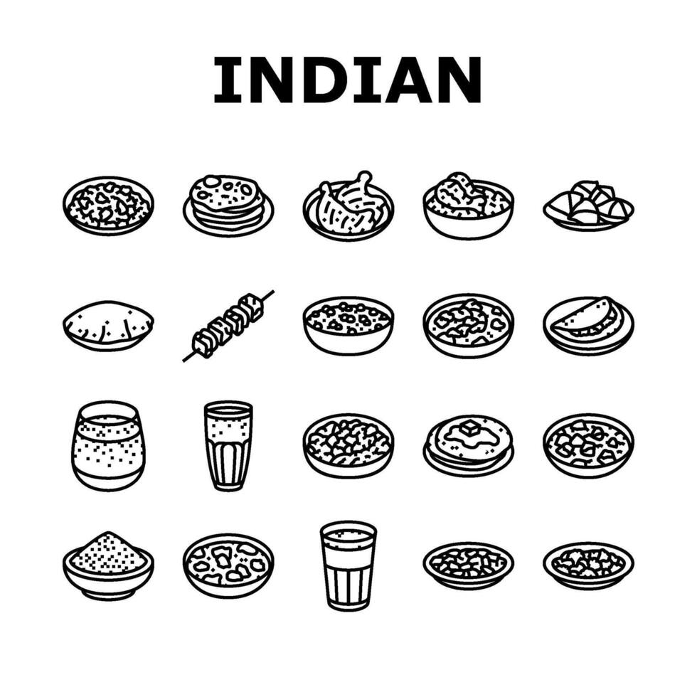 Indien cuisine nourriture curry Icônes ensemble vecteur