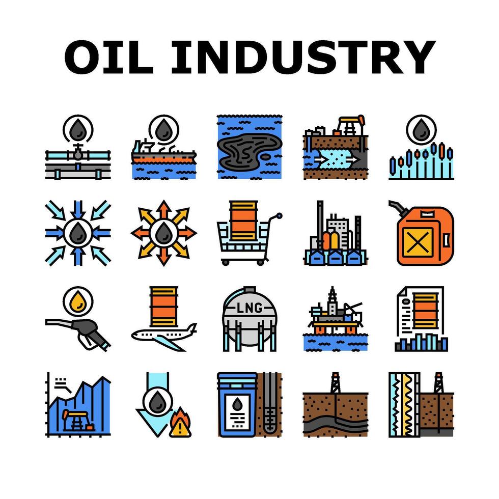 pétrole industrie usine gaz plante Icônes ensemble vecteur