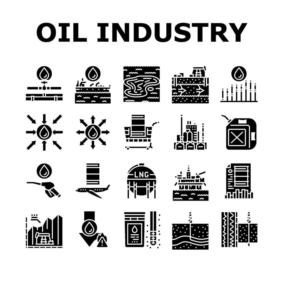 pétrole industrie usine gaz plante Icônes ensemble vecteur