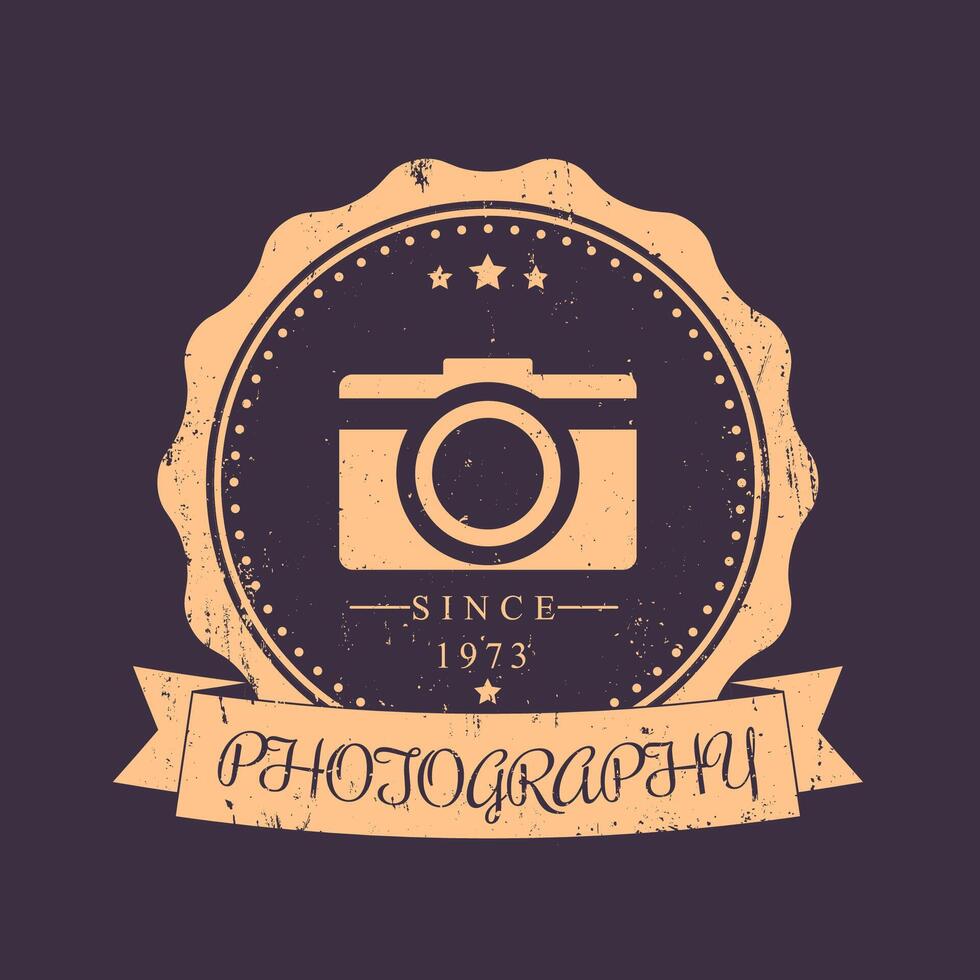 la photographie, photographe ancien logo avec rétro caméra, emblème, badge, vecteur illustration