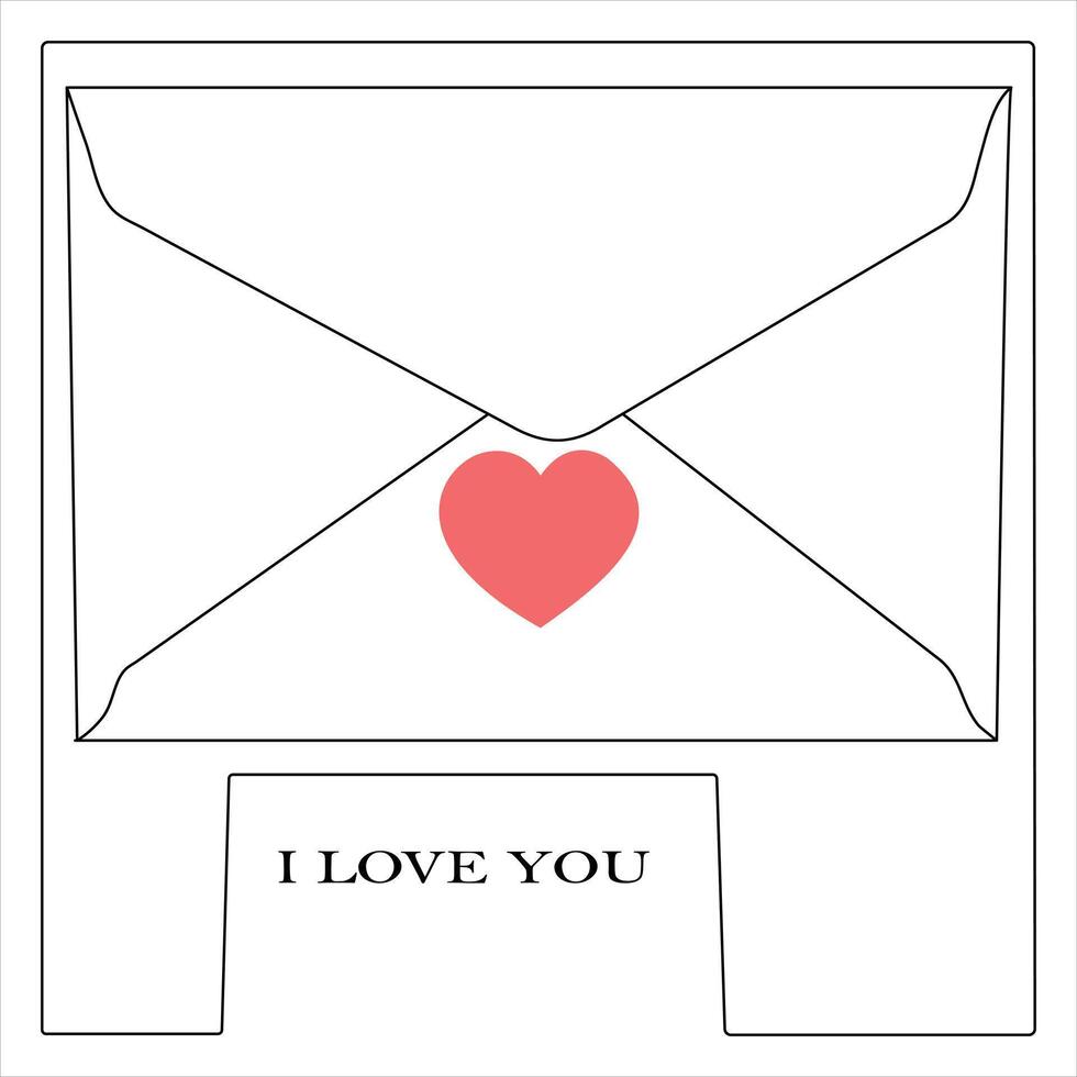 Célibataire ligne continu dessin de enveloppe avec rouge cœur et l'amour lettre.modèle pour invitations et l'amour cartes contour vecteur illustration