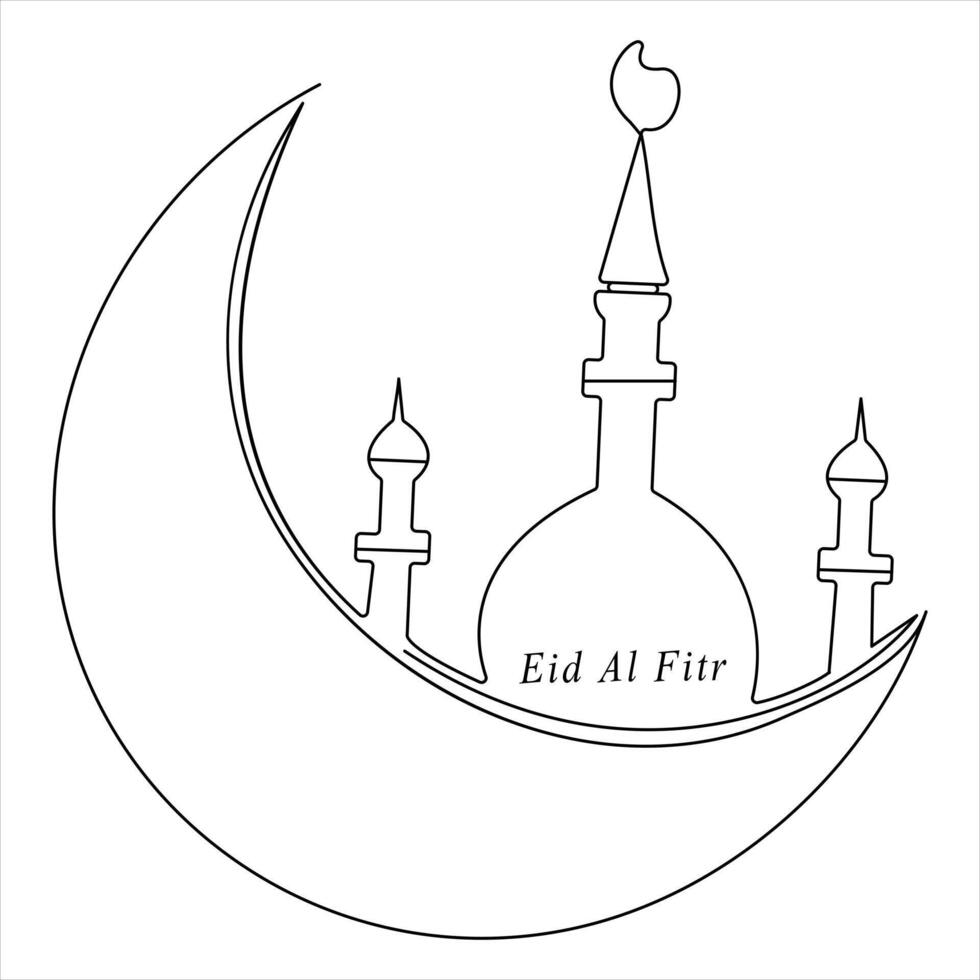 continu Célibataire ligne traditionnel content eid Al fitr art dessin vecteur style illustration