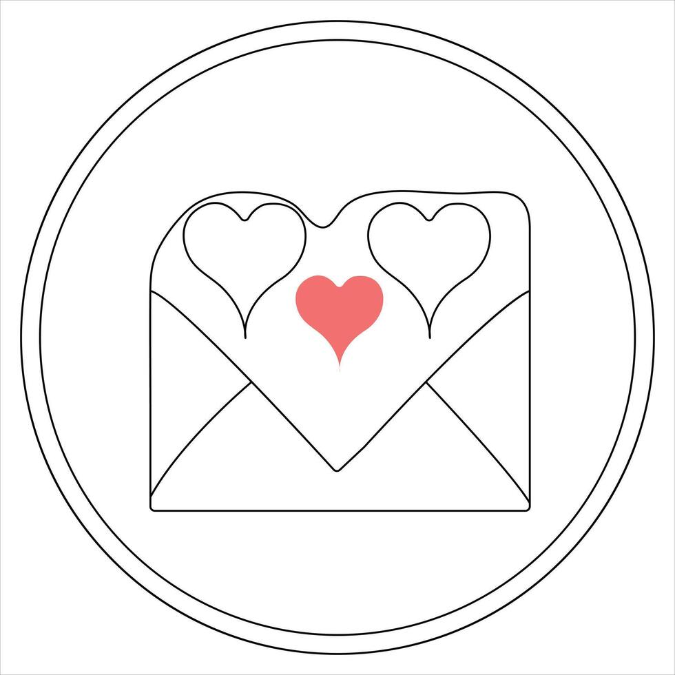 Célibataire ligne continu dessin de enveloppe avec rouge cœur et l'amour lettre.modèle pour invitations et l'amour cartes contour vecteur illustration