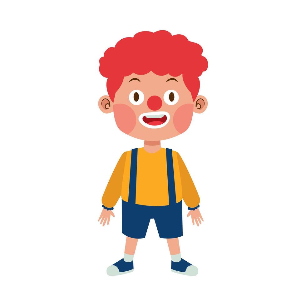 content enfant garçon porter pitre costume avec perruque et rouge nez pour fête célébrer mignonne illustration vecteur