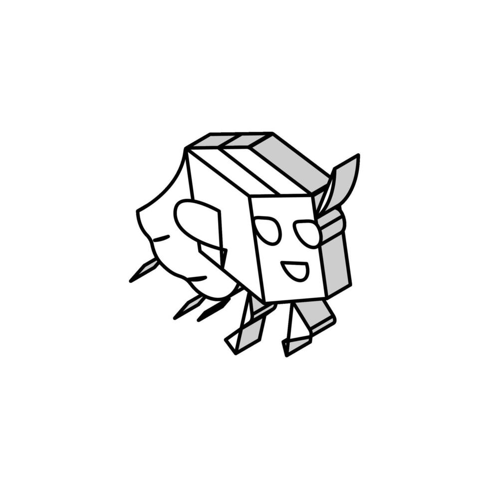 en volant héros papier carton boîte personnage isométrique icône vecteur illustration